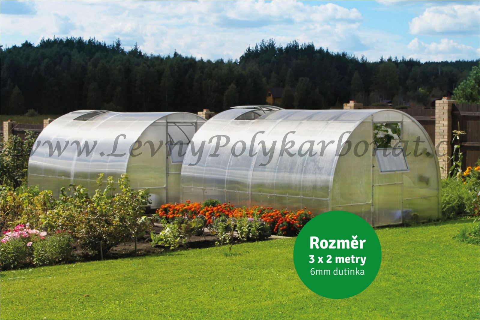 Zahradní skleník z polykarbonátu tl.6 mm AGRUS KOMPLET II 2 x 3 m - včetně desek