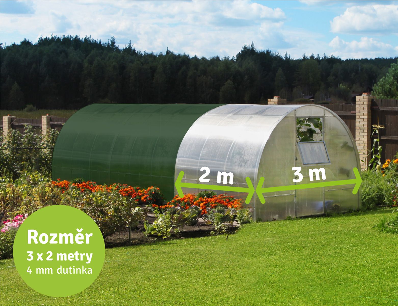 Zahradní skleník z polykarbonátu tl.4 mm AGRUS KOMPLET š.3 x dl.2 m + základna