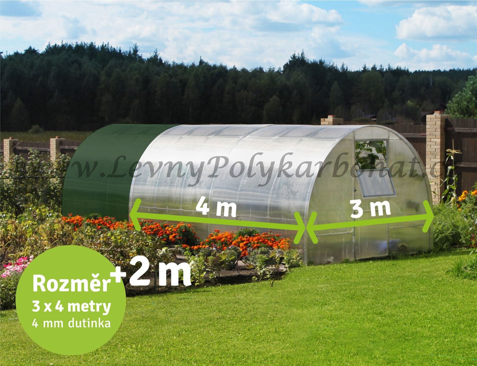 Zahradní skleník z polykarbonátu tl.4 mm AGRUS KOMPLET 4 x 3 m - včetně desek