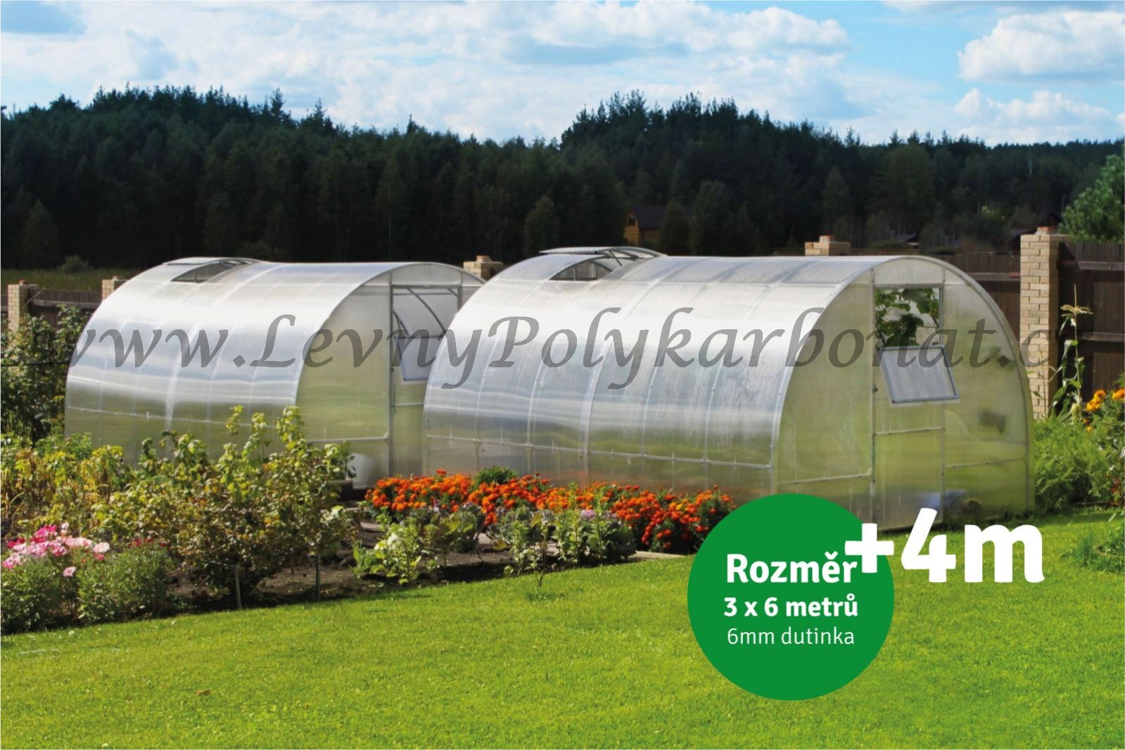 Zahradní skleník z polykarbonátu tl.6 mm AGRUS KOMPLET II 6 x 3 m - včetně desek