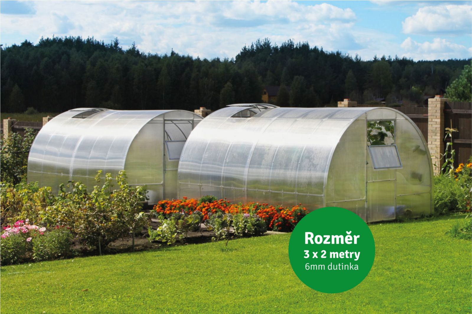 Zahradní skleník z polykarbonátu tl.6 mm AGRUS KOMPLET š.3 x dl.2 m + základna